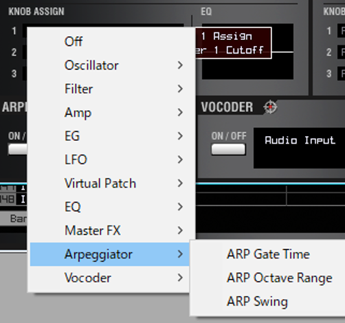 Sound Editorでの選択画面：ARPEGGIATOR