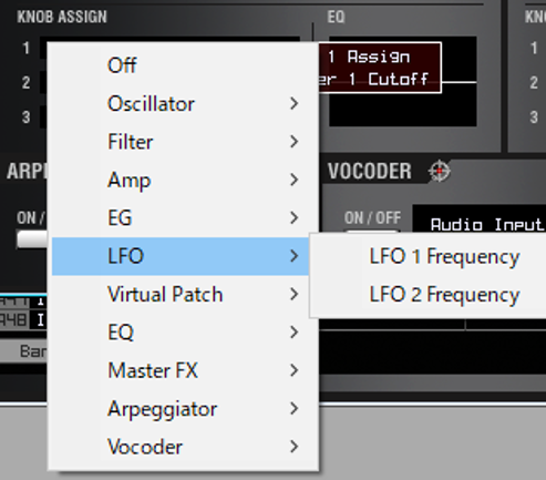Sound Editorでの選択画面：LFO（BPM：OFF）