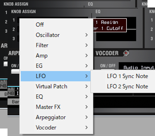 Sound Editorでの選択画面：LFO（BPM：ON）