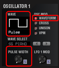 OSC1：WAVE：PULSE、PULSE WIDTH
