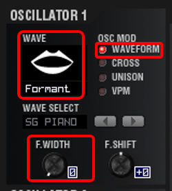 WAVE：FORMANT、OSC1 MOD：WAVEFORMでのC1：FORMANT WIDTH
