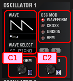 OSC1の波形とモジュレーションとコントローラーの関係