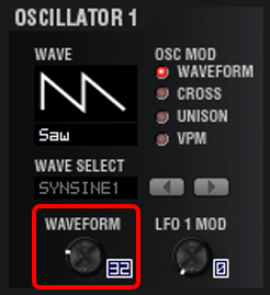 実験2（WAVE：SAW、OSC1 MOD：WAVEFORM、OSC1 CTRL1：WAVEFORM：32）