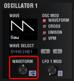 実験3（WAVE：SAW、OSC1 MOD：WAVEFORM、OSC1 CTRL1：WAVEFORM：64）