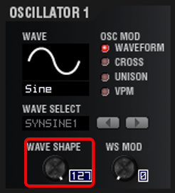実験3（WAVE：SINE、OSC1 MOD：WAVEFORM、OSC1 CTRL1：WAVE SHAPE：127）