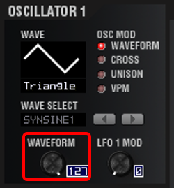 実験3（WAVE：TRIANGLE、OSC1 MOD：WAVEFORM、OSC1 CTRL1：WAVEFORM：127）